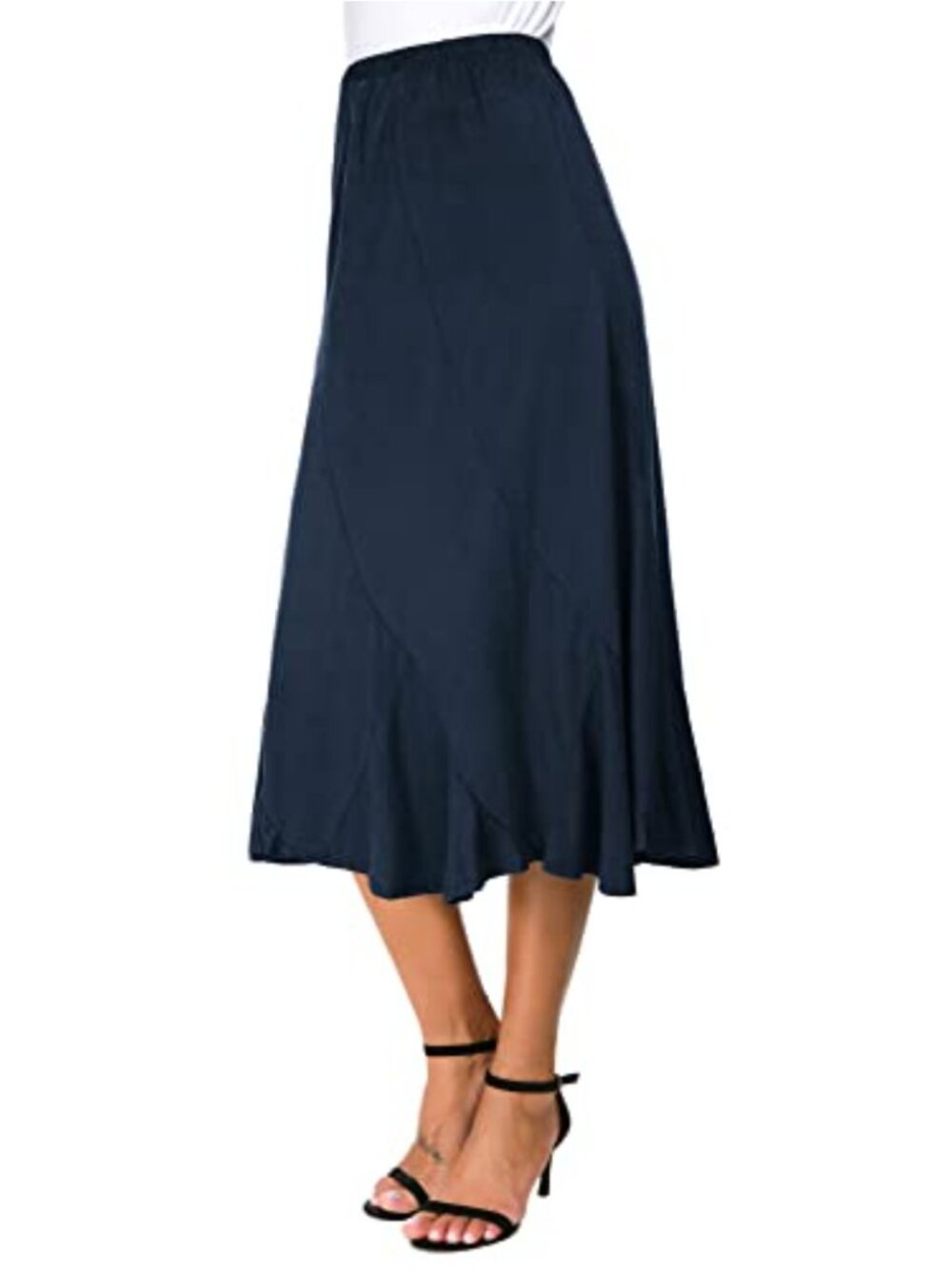 Elegant Ankle Length Midi Skirt Suede A-Line Elastic Waist